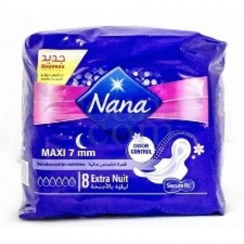 8 Serviettes Hygiéniques Maxi 7mm Extra Nuit Nana